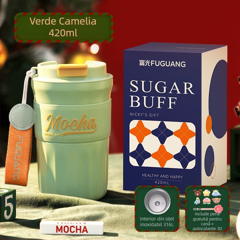 Cană de cafea cu strat ceramic, termos izolat, cană de călătorie portabilă cu șnur de purtare, cadou corporativ personalizat