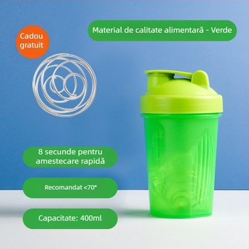 Shaker pentru milkshake 400 ml – recipient plastic transparent, portabil, pentru amestecarea pudrei de proteine