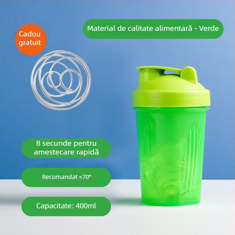 Shaker pentru milkshake 400 ml – recipient plastic transparent, portabil, pentru amestecarea pudrei de proteine