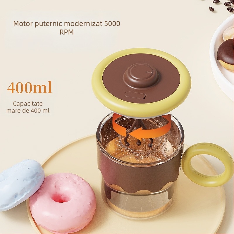 Cana automată de amestec cu capac, shaker portabil din oțel inox pentru pudră de lapte și cafea, reîncărcabilă, izolație termică peste 24 de ore