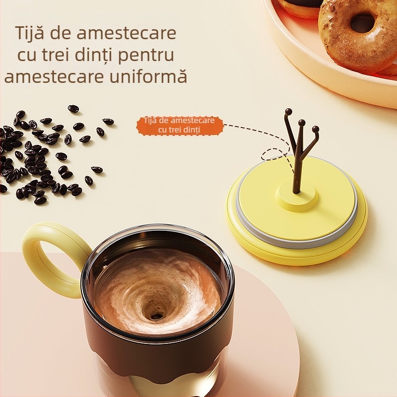 Cana automată de amestec cu capac, shaker portabil din oțel inox pentru pudră de lapte și cafea, reîncărcabilă, izolație termică peste 24 de ore