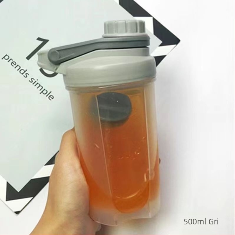 Shaker crem-mov, recipient din plastic transparent, capacitate mare, cu scară de măsurare, portabil, ideal pentru vară și elevi