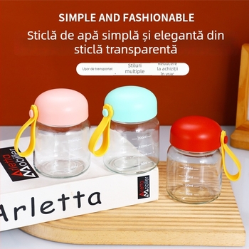 Ceașcă de sticlă mică cu scară de măsurare – cană portabilă pentru lapte și cafea, cu capac, pentru lapte de soia