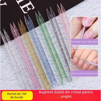 Unealtă pentru manichiură: bețișor dublu pentru alegerea rhinestone-urilor și curățarea cristalelor, capete duble pentru împingerea cuticulelor și instrument dublu pentru punctare, instrument de îndepărtare a unghiilor