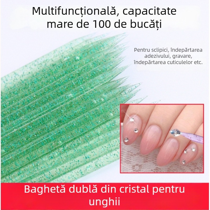 Unealtă pentru manichiură: bețișor dublu pentru alegerea rhinestone-urilor și curățarea cristalelor, capete duble pentru împingerea cuticulelor și instrument dublu pentru punctare, instrument de îndepărtare a unghiilor