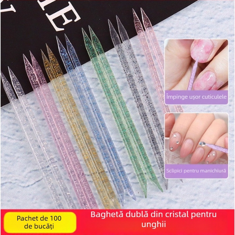 Unealtă pentru manichiură: bețișor dublu pentru alegerea rhinestone-urilor și curățarea cristalelor, capete duble pentru împingerea cuticulelor și instrument dublu pentru punctare, instrument de îndepărtare a unghiilor