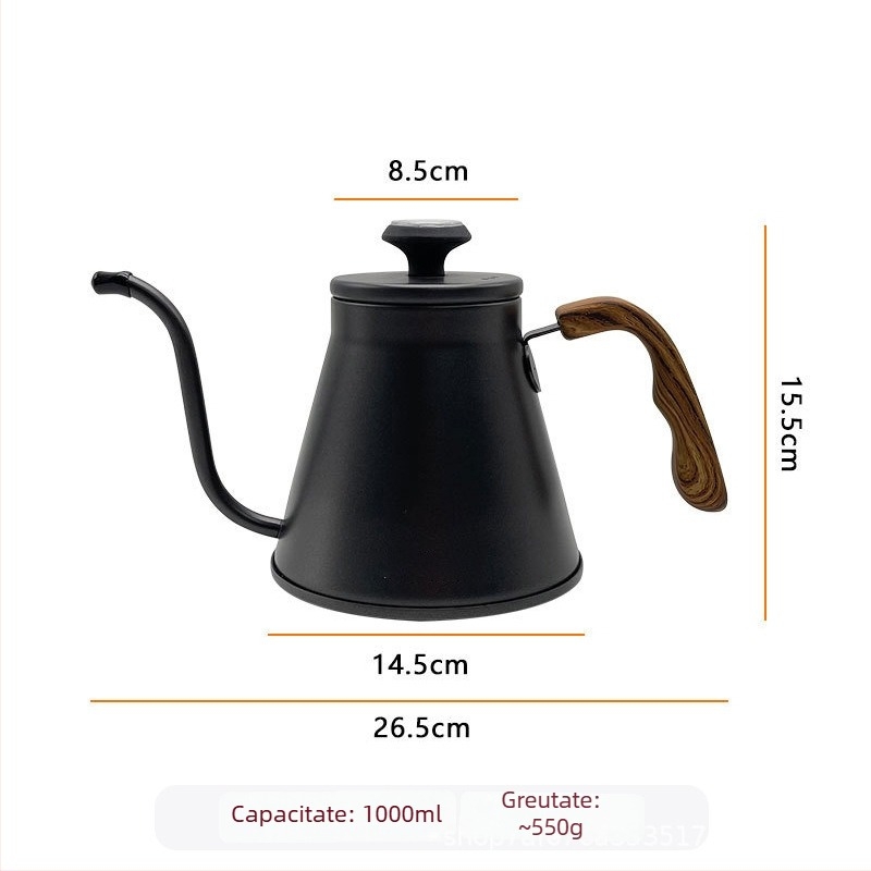 Ceainic din oțel inoxidabil 304, 1L, stil european, cu capac și controlul temperaturii, pentru preparare cafea turnată manual și utilizare în aer liber cu flacără deschisă