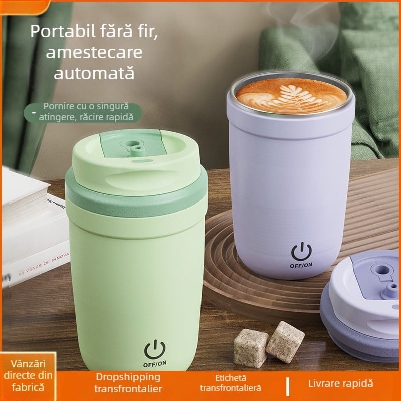 Ceașă de cafea complet automată din oțel inoxidabil 316, vas portabil pentru apă și lapte, cu shaker magnetic