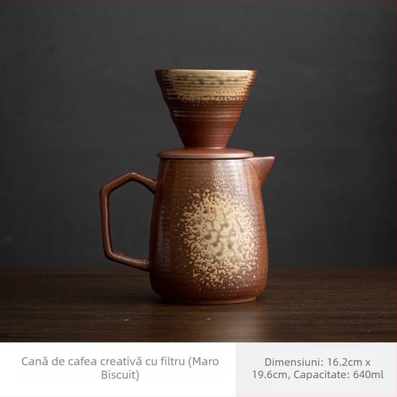 Set ceramic pentru prepararea cafelei prin turnare manuală, cu cană-filtru – stil vintage