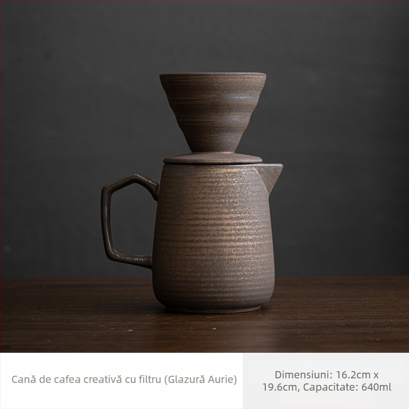 Set ceramic pentru prepararea cafelei prin turnare manuală, cu cană-filtru – stil vintage