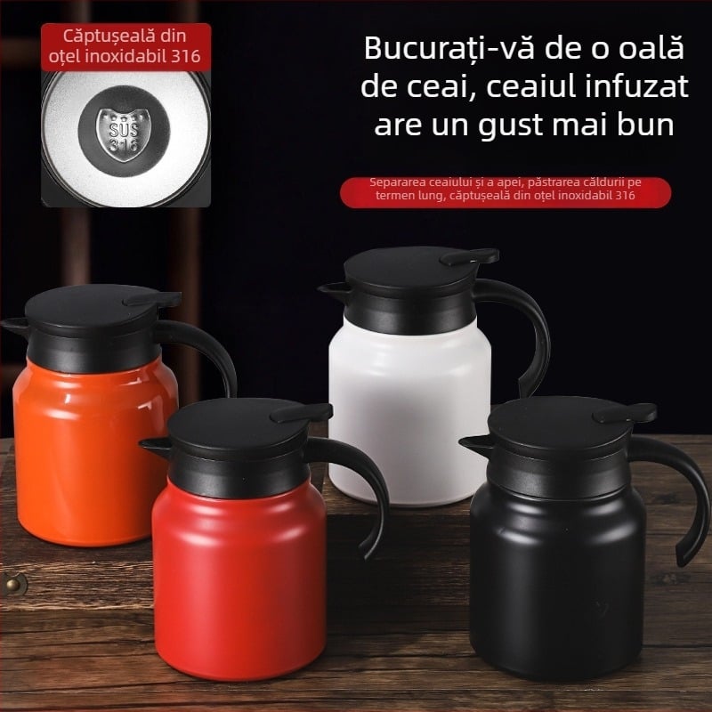 Ceainic izolant din oțel inoxidabil, capacitate mare, portabil, pentru ceai și cafea, acasă și la birou