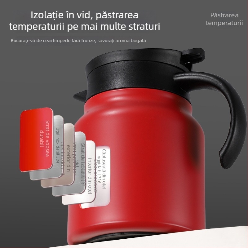 Ceainic izolant din oțel inoxidabil, capacitate mare, portabil, pentru ceai și cafea, acasă și la birou