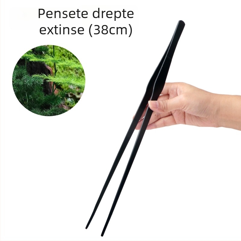 Cross Set de unelte pentru curățarea acvariului: foarfecă lungă din oțel inoxidabil pentru plante acvatice, pense negre, dispozitiv de aspirație și set de unelte pentru acvariu