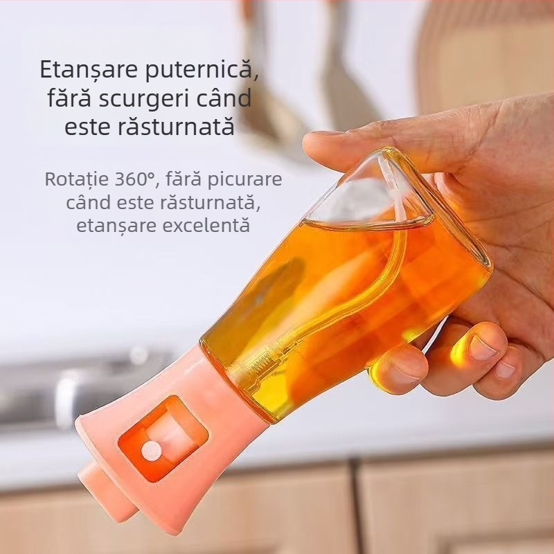 Sticlă de pulverizare a uleiului, cu mecanism de apăsare, alimentară, bucătărie și grătar