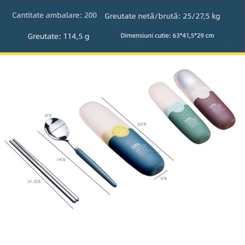 Set tacâmuri din oțel inox 304 pentru copii – lingură și bețișoare, portabil pentru călătorii, logo personalizabil