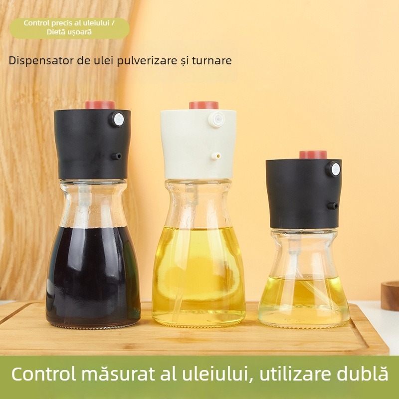 Sticlă dozator dublu pentru ulei: pulverizator și turnător — recipient din sticlă pentru bucătărie, etanș la scurgeri