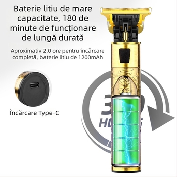 Mașină de tuns păr electrică, carcasă din aliaj de aluminiu, pentru uz casnic, reîncărcabilă, cu afișaj digital