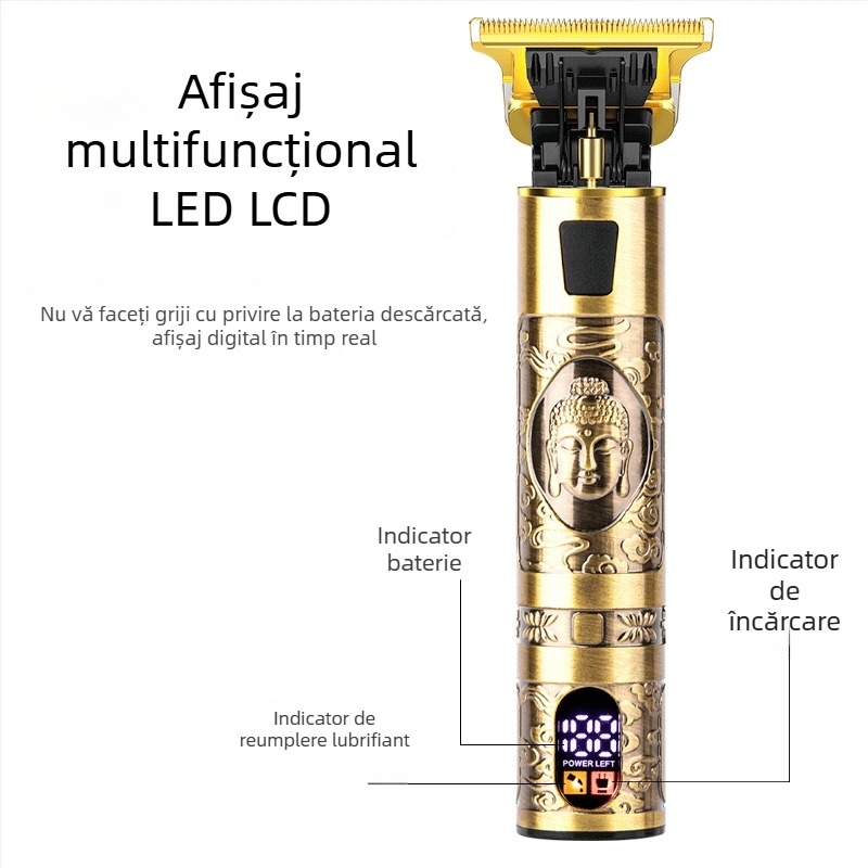 Mașină de tuns păr electrică, carcasă din aliaj de aluminiu, pentru uz casnic, reîncărcabilă, cu afișaj digital