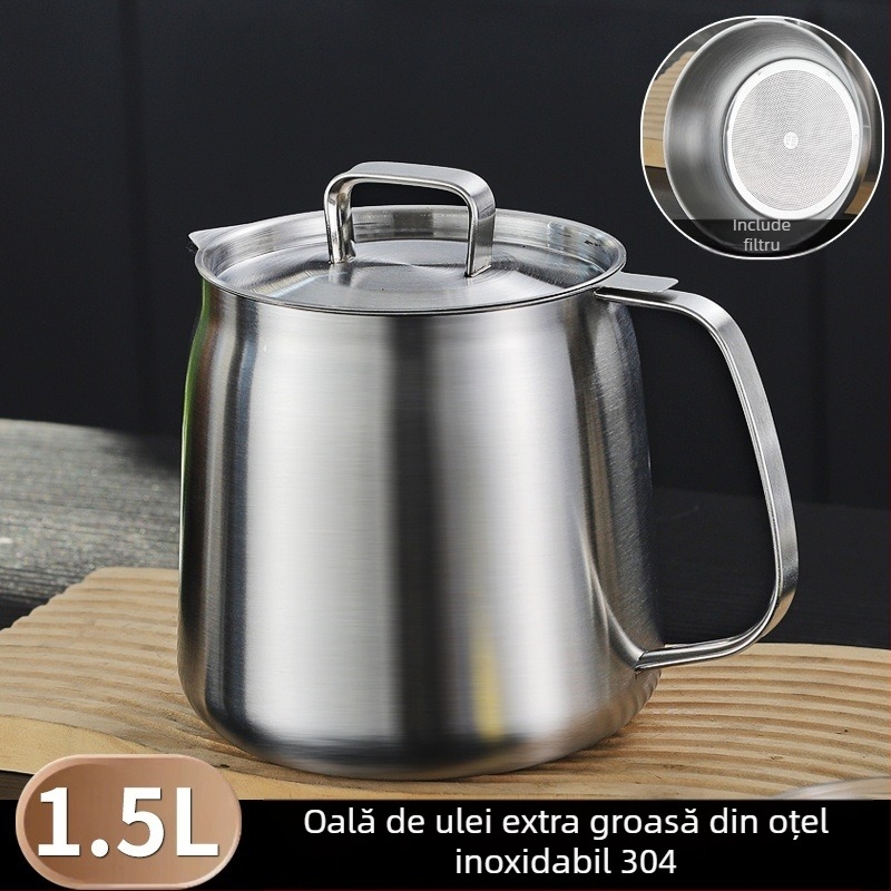 Recipient de filtrare a uleiului din oțel inoxidabil 304, cu capacitate mare pentru depozitare în bucătărie, separator de ulei pentru prăjit cu plasă de filtrare