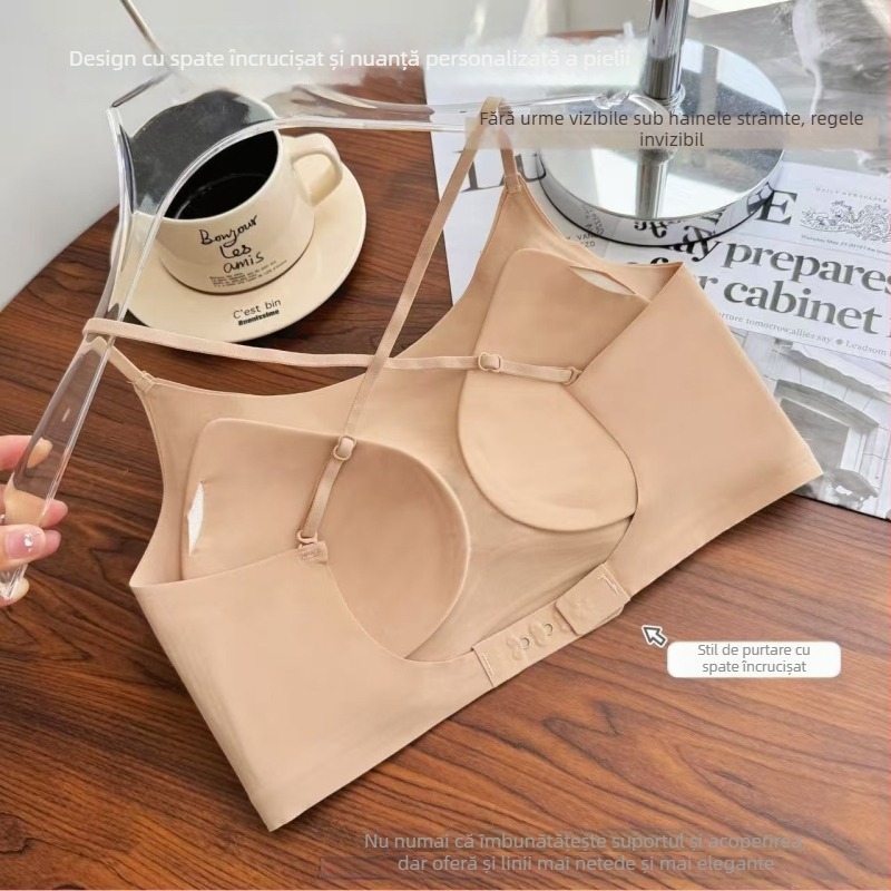 Sutien fără cusături, invizibil, cu spate nude, cupe subțiri modelate, material nylon-jeleu