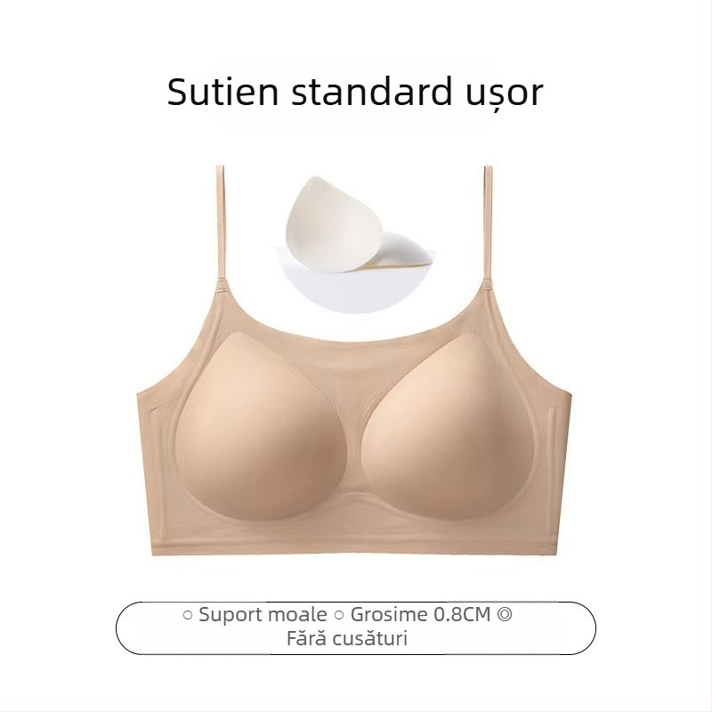 Sutien fără cusături, invizibil, cu spate nude, cupe subțiri modelate, material nylon-jeleu