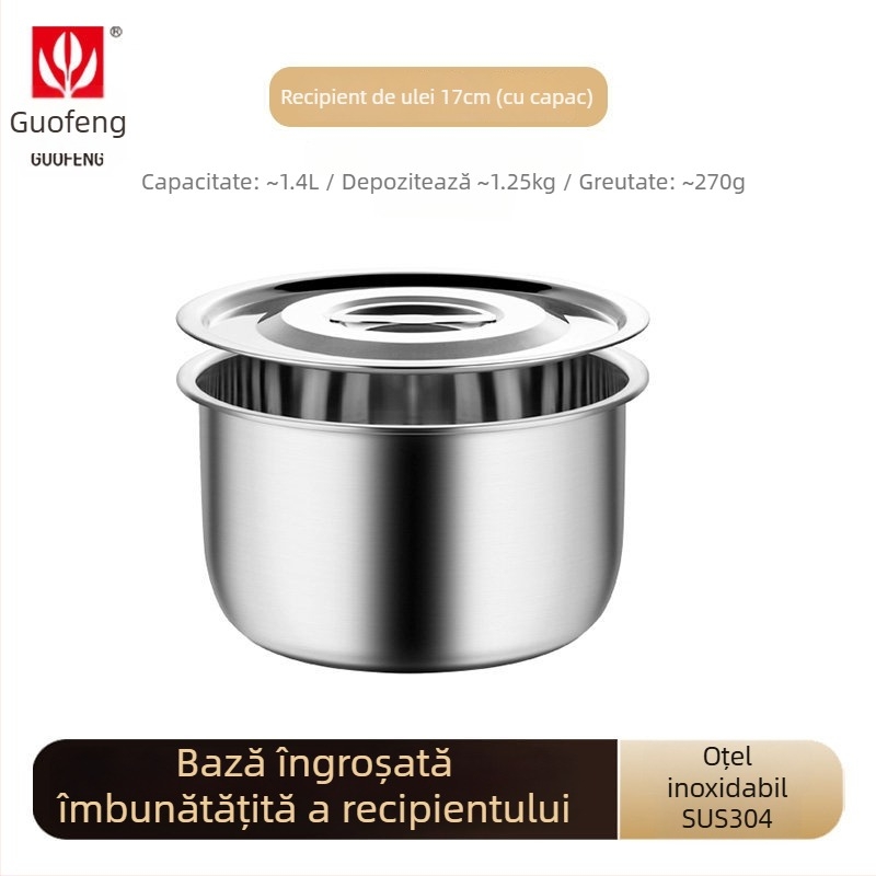 Recipient pentru untură pentru uz casnic, din oțel inoxidabil 304, de calitate alimentară, pentru frigider, cu capac