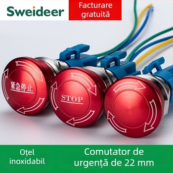 Sweideer Buton de oprire de urgență 22 mm – întrerupător din oțel inoxidabil, cap din dantelă, buton pentru lift