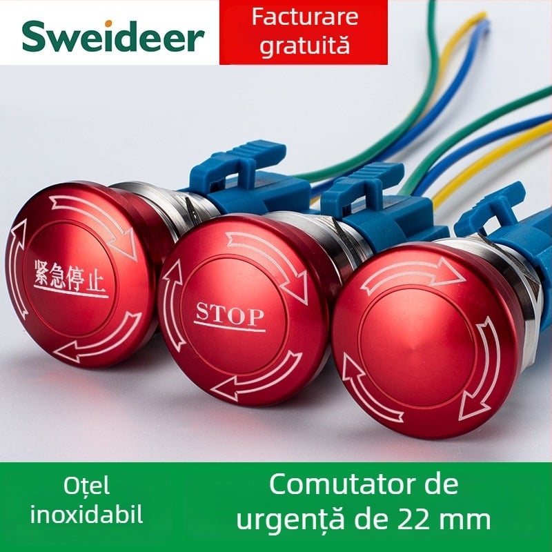 Sweideer Buton de oprire de urgență 22 mm – întrerupător din oțel inoxidabil, cap din dantelă, buton pentru lift