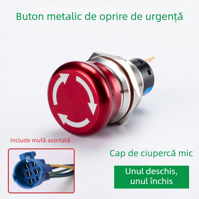 Sweideer Buton de oprire de urgență 22 mm – întrerupător din oțel inoxidabil, cap din dantelă, buton pentru lift