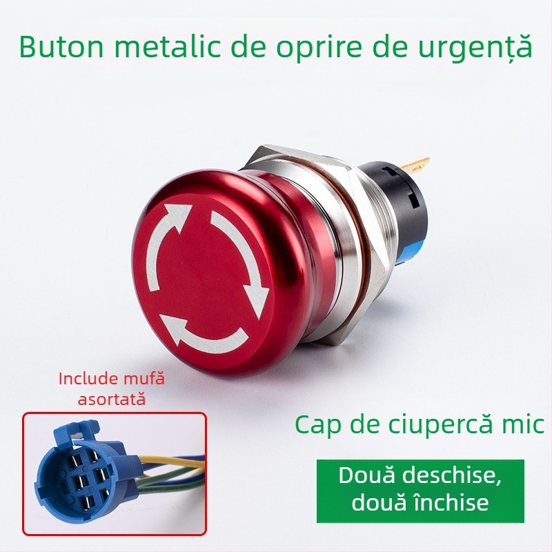 Sweideer Buton de oprire de urgență 22 mm – întrerupător din oțel inoxidabil, cap din dantelă, buton pentru lift