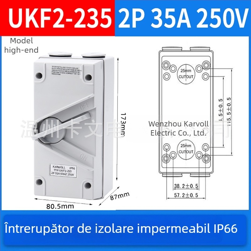 1/2/3/4P Comutator de izolare impermeabil, 3-φ, exterior, seria UKF, comutator rotativ de sarcină, 20/35/63A