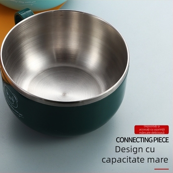 Castron din oțel inoxidabil pentru noodles instant, capac mare, cutie de prânz portabilă pentru acasă, cămine studențești și birou, imprimare logo disponibilă