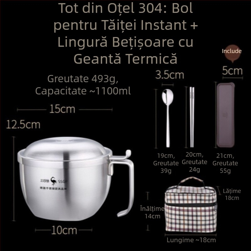 SSGP 304 oțel inoxidabil bol pentru noodles cu capac – cutie de prânz mare pentru cămin