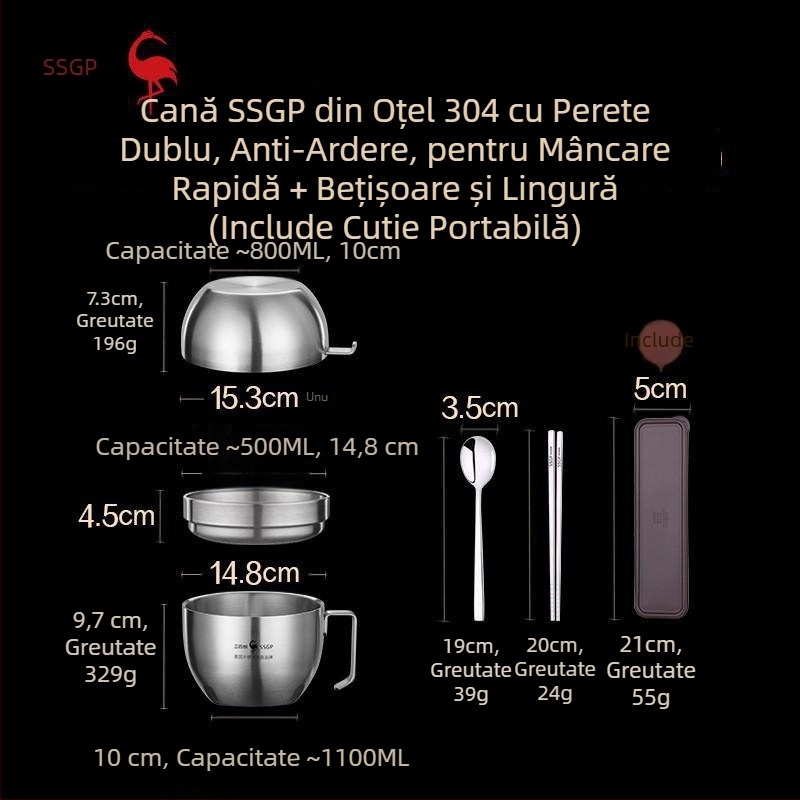 SSGP 304 oțel inoxidabil bol pentru noodles cu capac – cutie de prânz mare pentru cămin