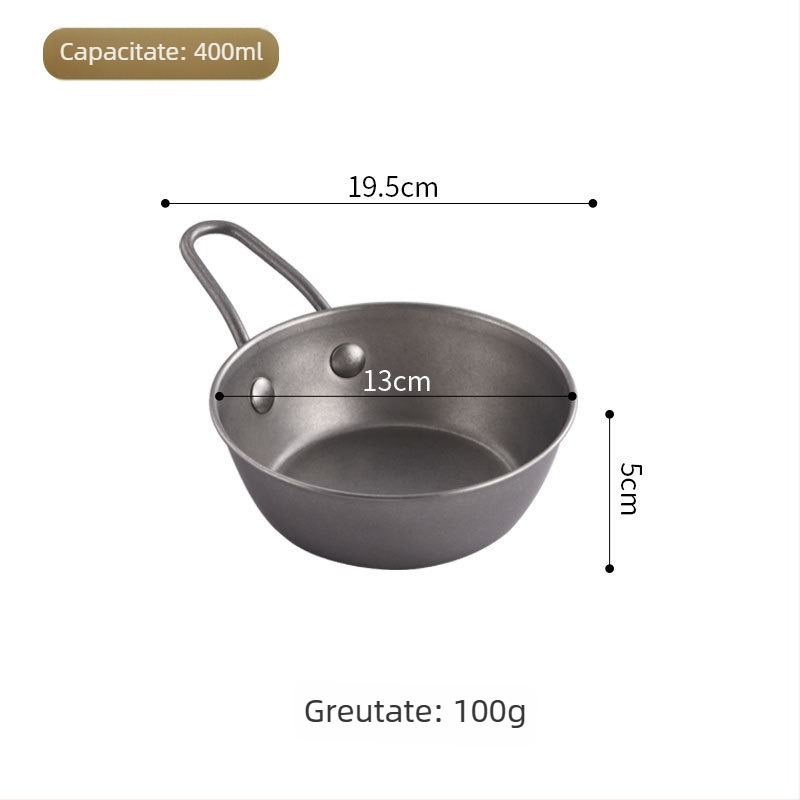 Vas retro din oțel inoxidabil 304 pentru vin de orez coreean, cu mâner, vas mic pentru sosuri la hot pot, veselă de camping în aer liber
