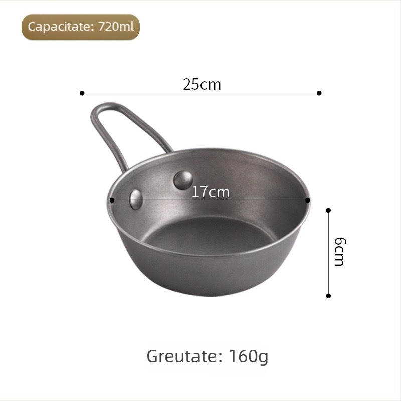 Vas retro din oțel inoxidabil 304 pentru vin de orez coreean, cu mâner, vas mic pentru sosuri la hot pot, veselă de camping în aer liber