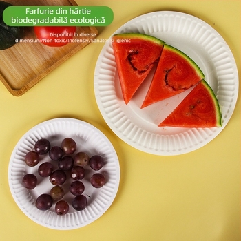 Farfurii de hârtie de unică folosință, biodegradabile din pastă, margine groasă, farfurie pentru prăjituri, 6–9 inchi (17–25 cm)