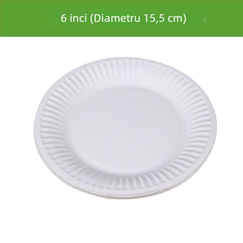 Farfurii de hârtie de unică folosință, biodegradabile din pastă, margine groasă, farfurie pentru prăjituri, 6–9 inchi (17–25 cm)