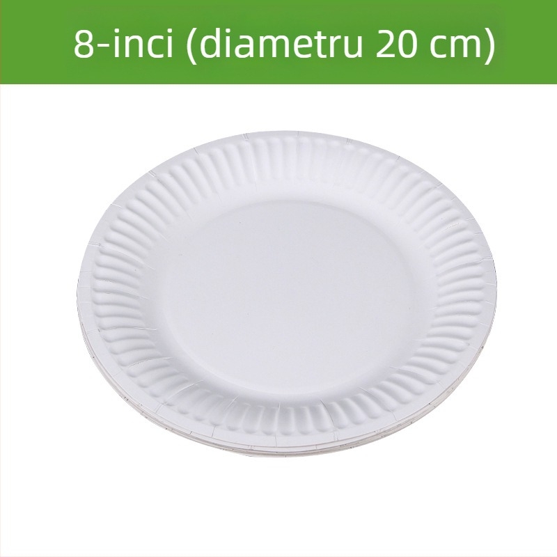 Farfurii de hârtie de unică folosință, biodegradabile din pastă, margine groasă, farfurie pentru prăjituri, 6–9 inchi (17–25 cm)