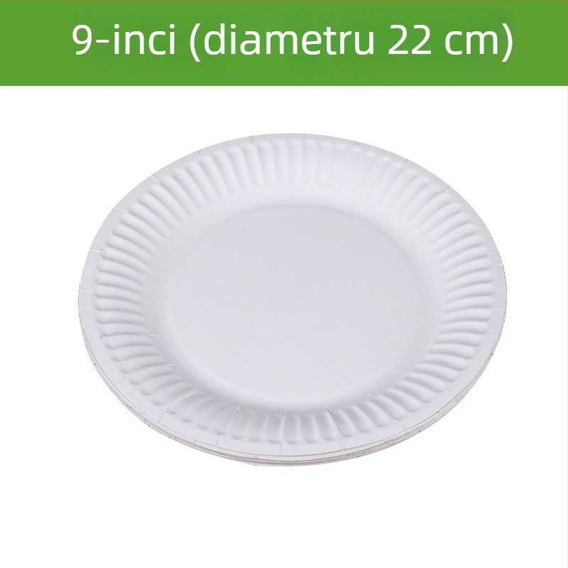 Farfurii de hârtie de unică folosință, biodegradabile din pastă, margine groasă, farfurie pentru prăjituri, 6–9 inchi (17–25 cm)