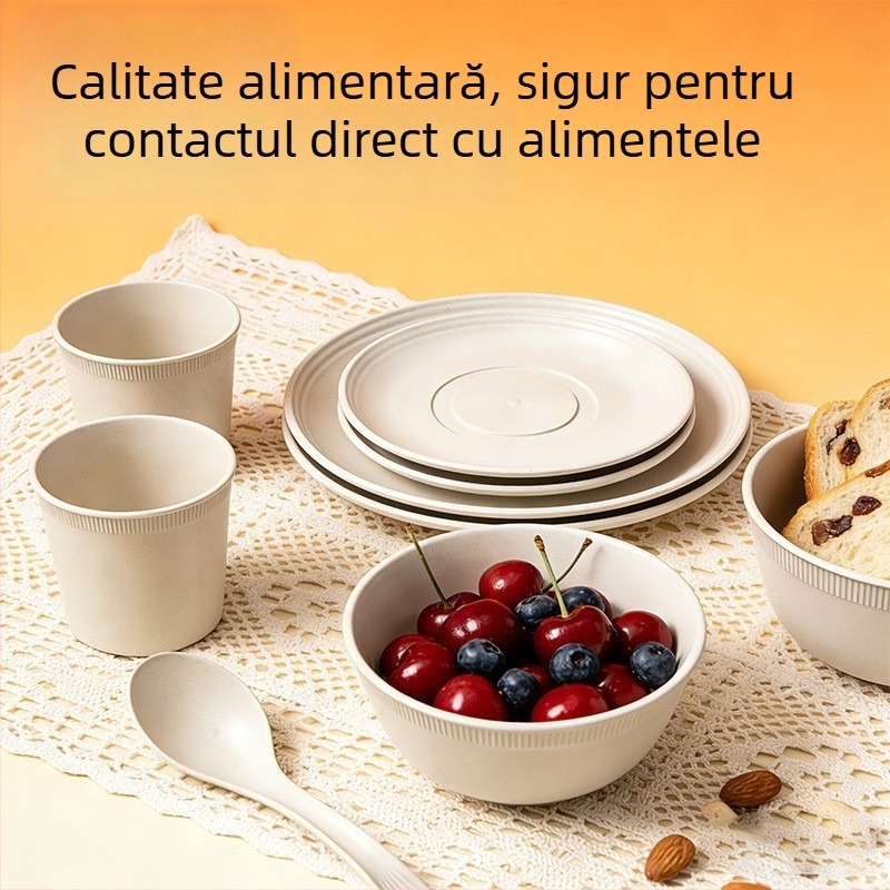 Set de veselă de unică folosință din fibră de bambus, patru piese, de înaltă calitate, biodegradabil, pentru alimente