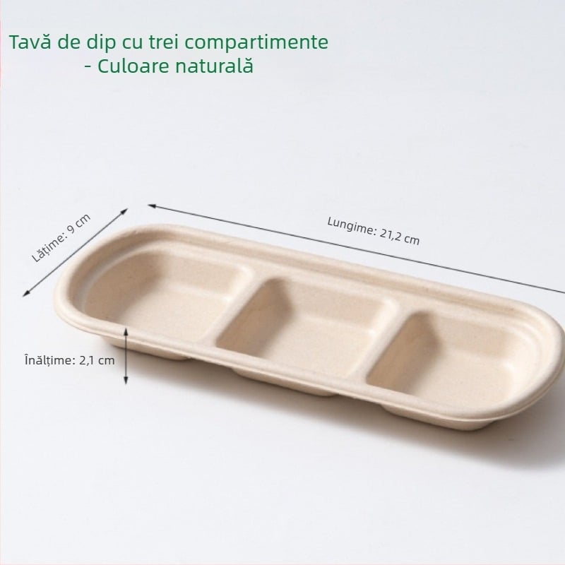 Cutie de sos din pulpă de hârtie, cu trei compartimente pentru ulei, oțet și usturoi — ecologică și biodegradabilă