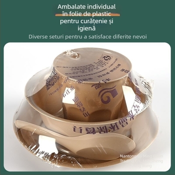 Veselă de unică folosință din coajă de orez, set de patru piese, biodegradabil pentru camping și masă, cu design îngroșat