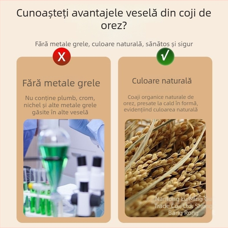 Veselă de unică folosință din coajă de orez, set de patru piese, biodegradabil pentru camping și masă, cu design îngroșat