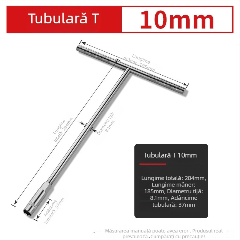 Cheie cu soclu manuală în formă de T, 6–19 mm, unealtă multifuncțională pentru reparații auto și motociclete
