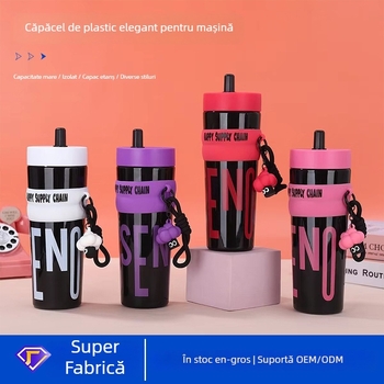 Cană mare din plastic cu curea și pai – recipient portabil de apă pentru mașină și sport