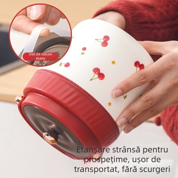 Cutie de prânz din oțel inoxidabil 316, portabilă, cu două niveluri izolate, rotundă, 1–2 L, menține caldă, pentru birou și studenți
