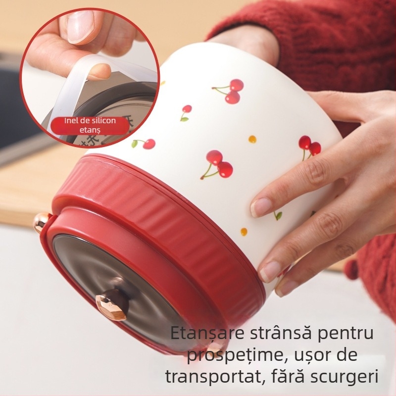 Cutie de prânz din oțel inoxidabil 316, portabilă, cu două niveluri izolate, rotundă, 1–2 L, menține caldă, pentru birou și studenți