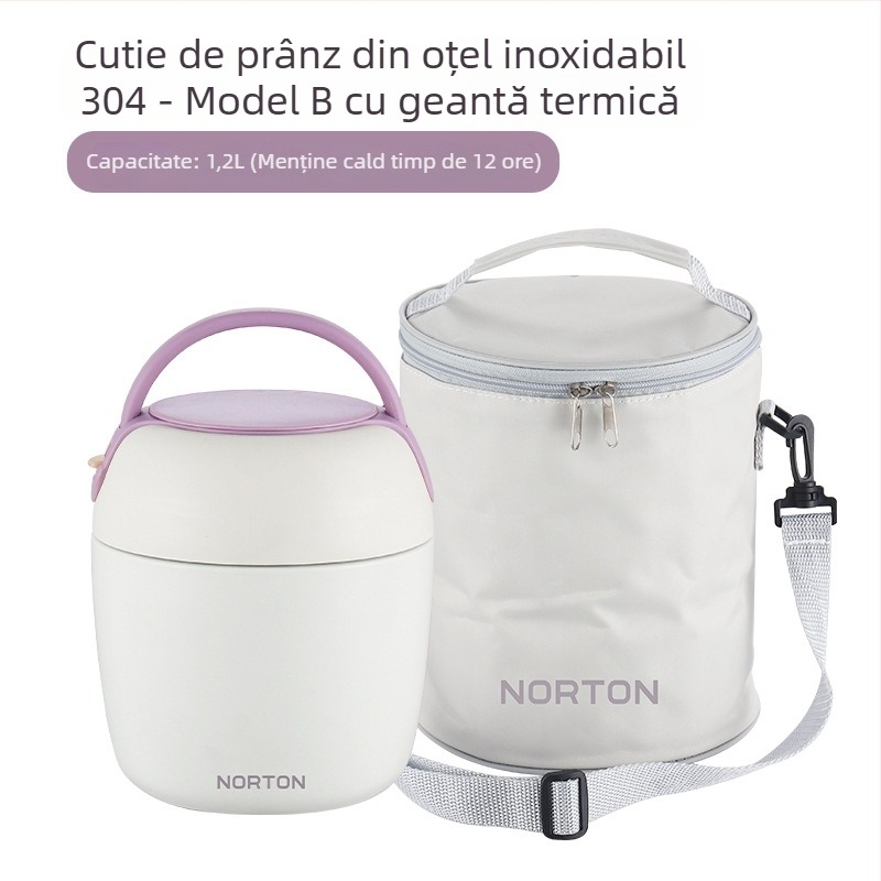 Cutie de prânz din oțel inoxidabil 316 cu mâner, sigilare în vid, capacitate mare, cu tacâmuri și husă izotermă