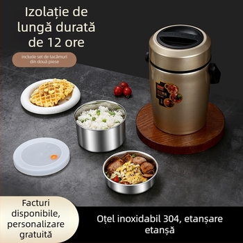 Cutie de prânz din oțel inoxidabil 304, izolație în vid, capacitate mare, compartimente în trei niveluri, cutie pentru prânz pentru elevi